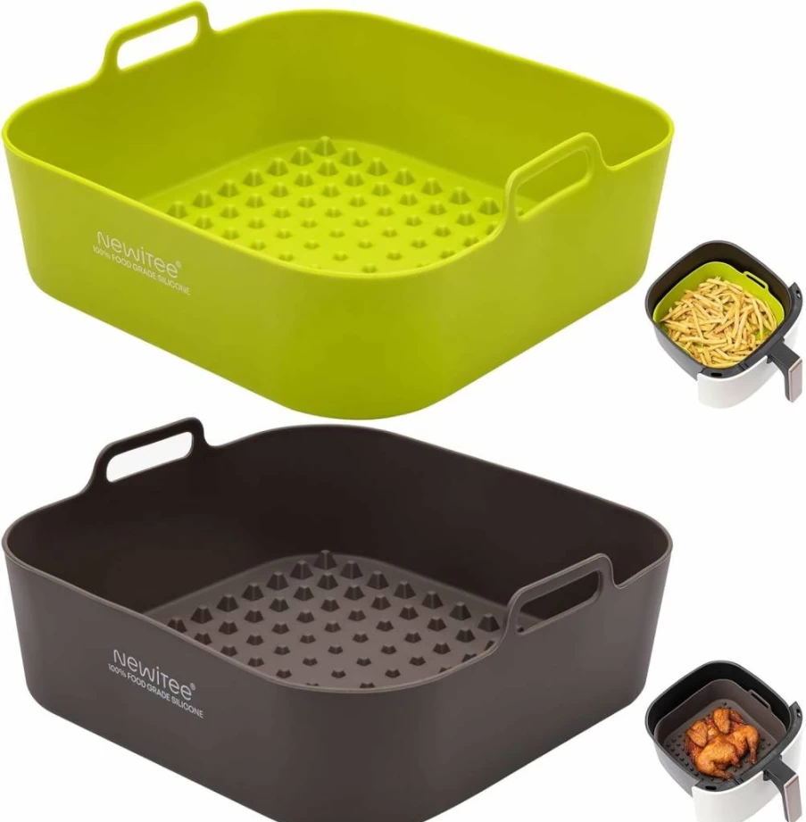 NEWITEE 2-Pack Square Air Fryer Basket Liners, BPA-Free Platinum Silicone, Reusable for Ninja AF141/AF181 & Cosori 5 Qt Models, Non-Stick Accessories Replacement