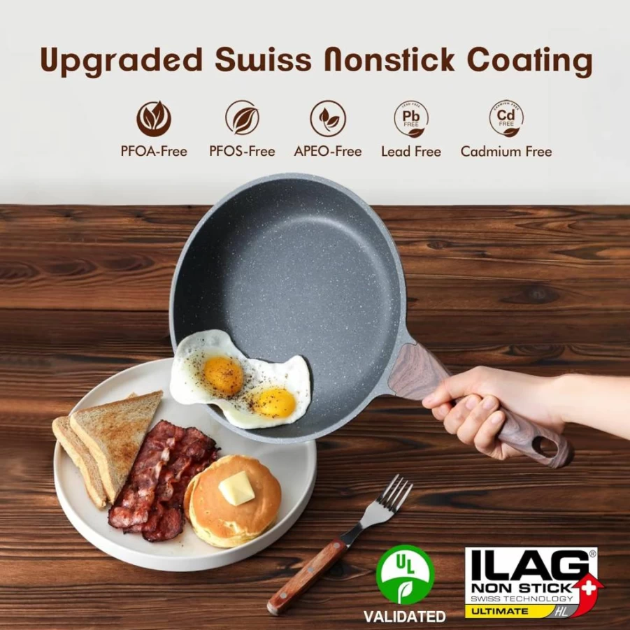 SENSARTE Nonstick Frying Pan 9.5 Inch, Swiss Granite Coating Skillet, PFOA Free Healthy Stone Cookware, Omelette & Chef Pan for Induction