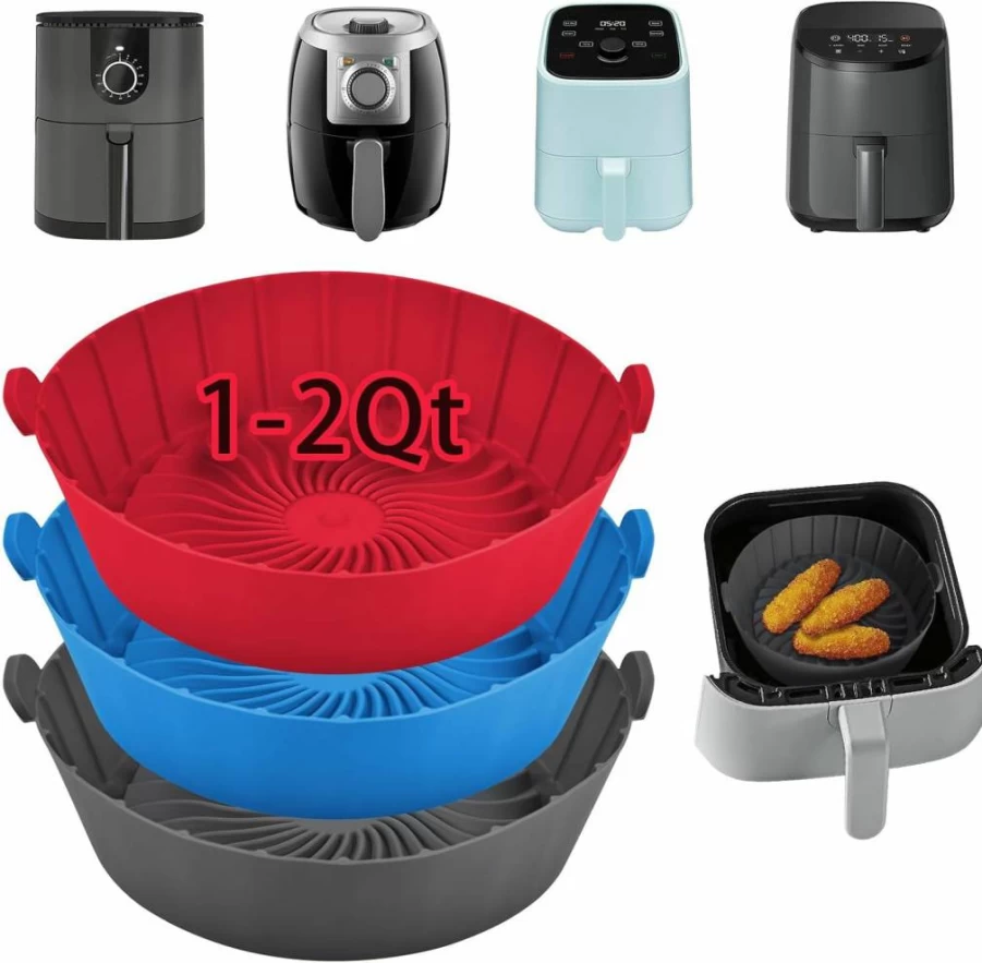 SIUDANGKA Reusable Silicone Air Fryer Liners (3 Pack) – Non-Stick Round Parchment Paper for 1-2Qt Air Fryers, Compatible with Ninja Mini, Instant Vortex, Cosori & Chefman Small Models