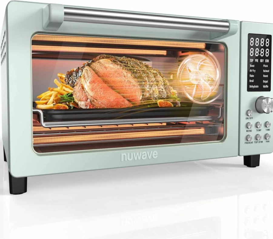 Nuwave Bravo Pro Smart 21Qt Air Fryer Toaster Oven Combo, 10-in-1 Countertop Convection Oven with Even Crisp Technology, 1800W Stainless Steel, 50-450°F