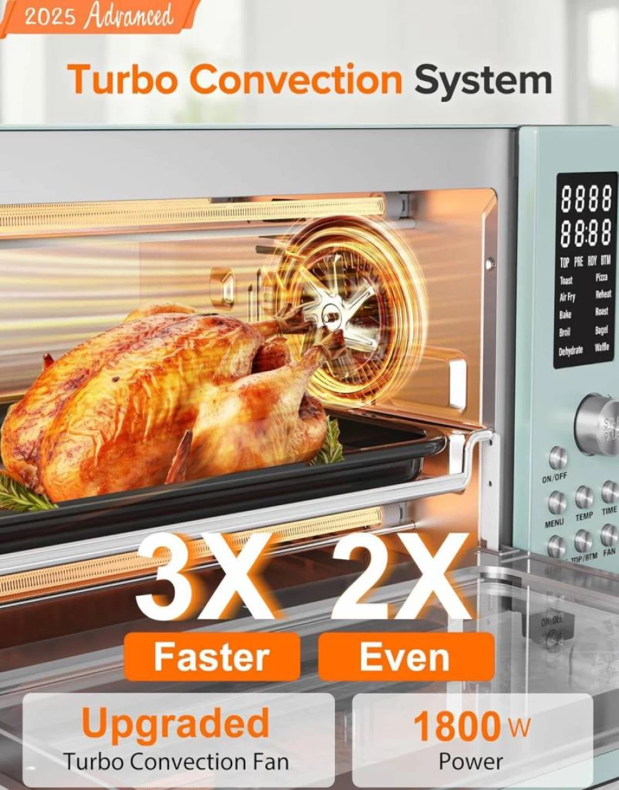 Nuwave Bravo Pro Smart 21Qt Air Fryer Toaster Oven Combo, 10-in-1 Countertop Convection Oven with Even Crisp Technology, 1800W Stainless Steel, 50-450°F