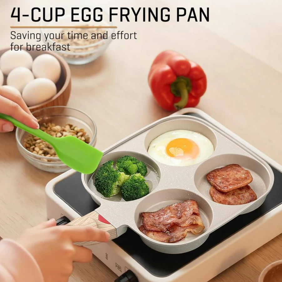 MyLifeUNIT Nonstick 4-Cup Egg Frying Pan for Breakfast, Pancakes, Burgers & Sandwiches – Works on Gas & Induction Stoves