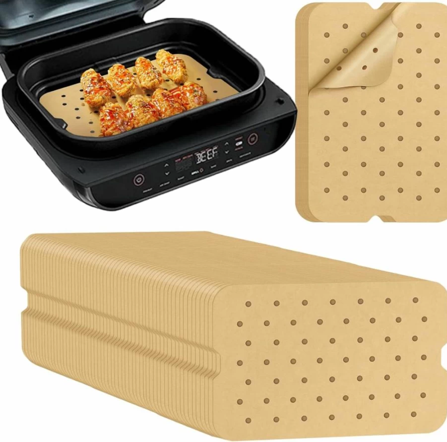 DNSSY 150Pcs Air Fryer Liners Disposable Parchment Paper Sheets for Ninja Foodi Smart XL FG551, 6-in-1 Indoor Grill Accessories, Perforated Rectangle Air Fryer Basket Liners