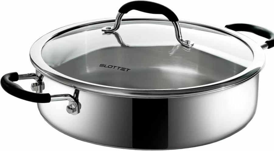 SLOTTET 11.5 Inch Tri-Ply Stainless Steel Saute Pan with Lid, 5 Quart Oven & Dishwasher Safe Deep Frying Pan, Induction Compatible Cookware with Stay-Cool Handle