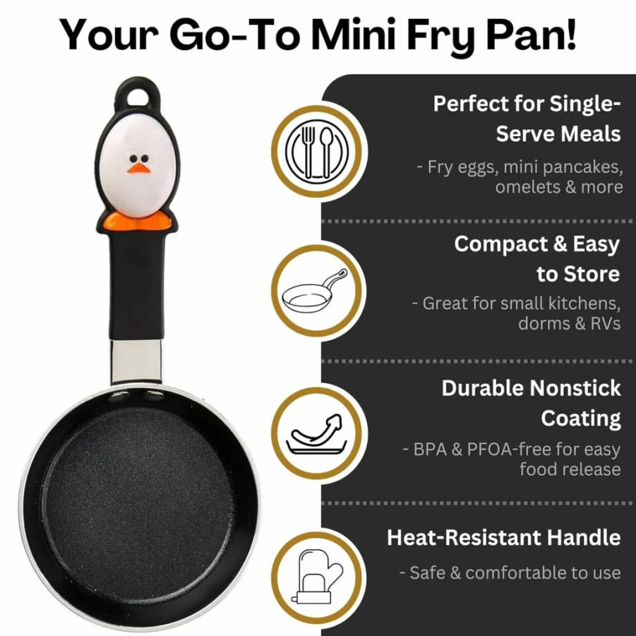 Joie Mini Nonstick Egg Frying Pan - 4.5 Inch Small Skillet with Heat-Resistant Handle, BPA & PFOA Free, Perfect for Single-Serve Breakfast, Egg Sandwiches & Pancakes
