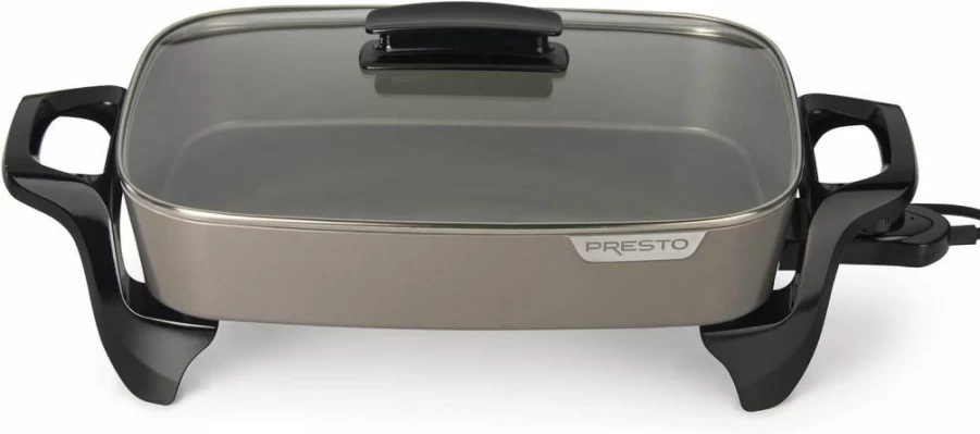 Presto 16-Inch Electric Ceramic Skillet with Lid, Large Nonstick Frying Pan, Even Heat Distribution, Dishwasher Safe, Grey