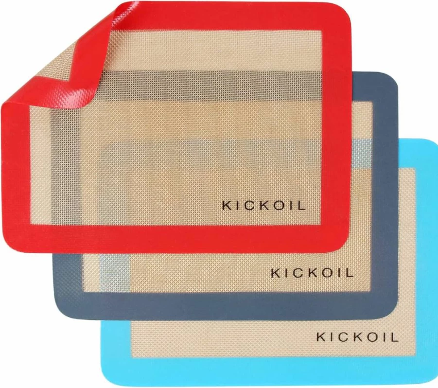 KICKOIL Non-Stick Silicone Baking Mats - Set of 3 Reusable Quarter Sheet Oven Liners (11.6''x8.5'') BPA-Free for Cookies, Macarons, Bread & Pastry