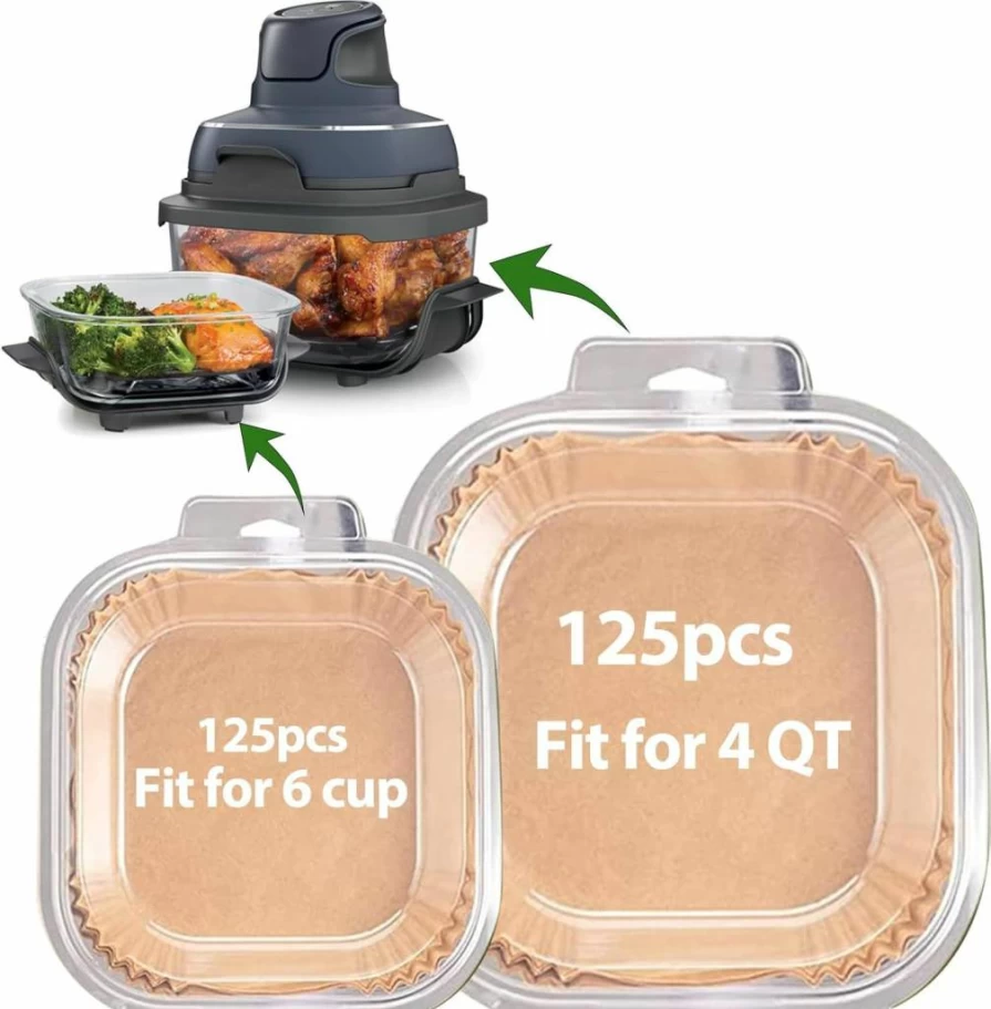 Mutvle Disposable Air Fryer Liners 125-Pack, Compatible with Ninja Foodi Crispi 4-in-1 Air Fryer, Non-Stick Parchment Paper Sheets for Easy Cleanup