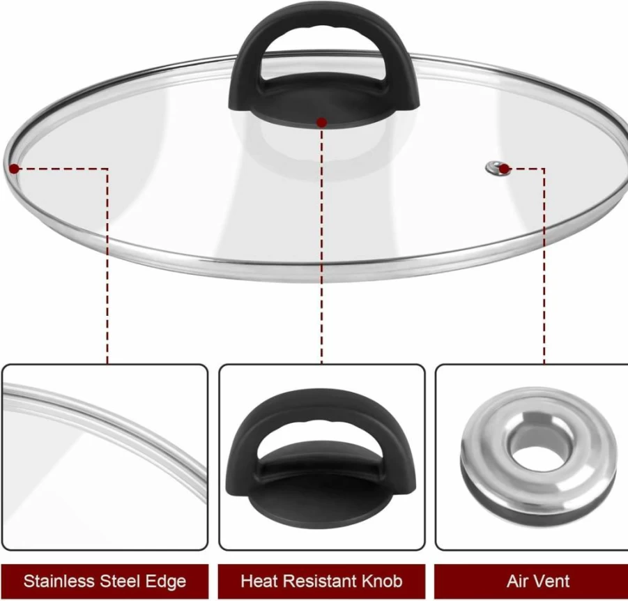 Komokeru 8-Inch Tempered Glass Lid - Universal Heat-Resistant Cover for Frying Pans, Skillets, Woks & Cast Iron Cookware