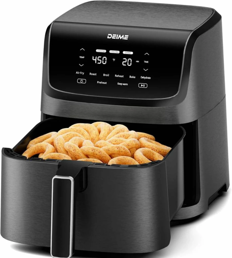 Deime 7.2 Qt Air Fryer with 8 Presets, LCD Touch Screen, Visible Cooking Window, Non-Stick Basket, 1700W Large Capacity Oil-Free Oven, Black