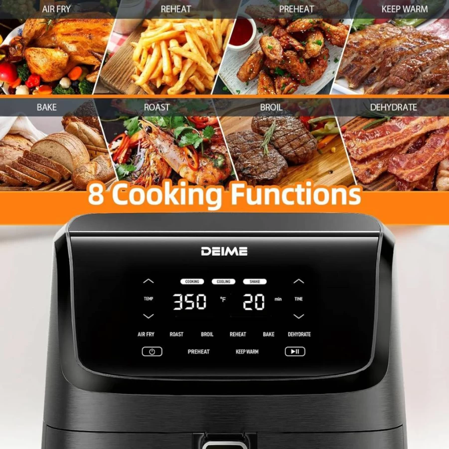 Deime 7.2 Qt Air Fryer with 8 Presets, LCD Touch Screen, Visible Cooking Window, Non-Stick Basket, 1700W Large Capacity Oil-Free Oven, Black