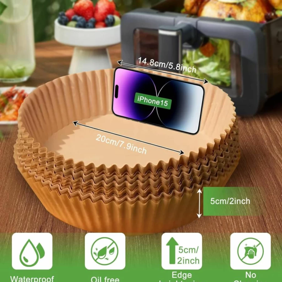 Adhjito 200Pcs 7.9 Inch Air Fryer Liners Disposable, Non-Stick Parchment Paper for 5-8 Qt Air Fryers, Oilproof & Waterproof Baking Sheets, Food Grade Round Airfryer Liners (Includes 10 Inch Liners)
