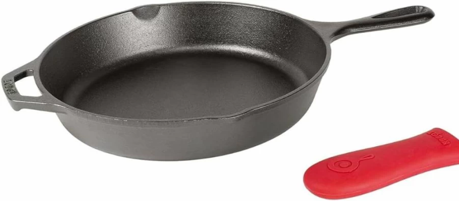Lodge 10.25-Inch Cast Iron Skillet with Heat-Resistant Red Silicone Handle Cover, Pre-Seasoned, Oven Safe