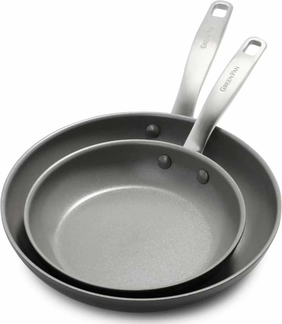 GreenPan Chatham Hard Anodized Nonstick Ceramic Frying Pan Set - 8" & 10" Skillets, PFAS-Free, Oven & Dishwasher Safe, Gray Cookware