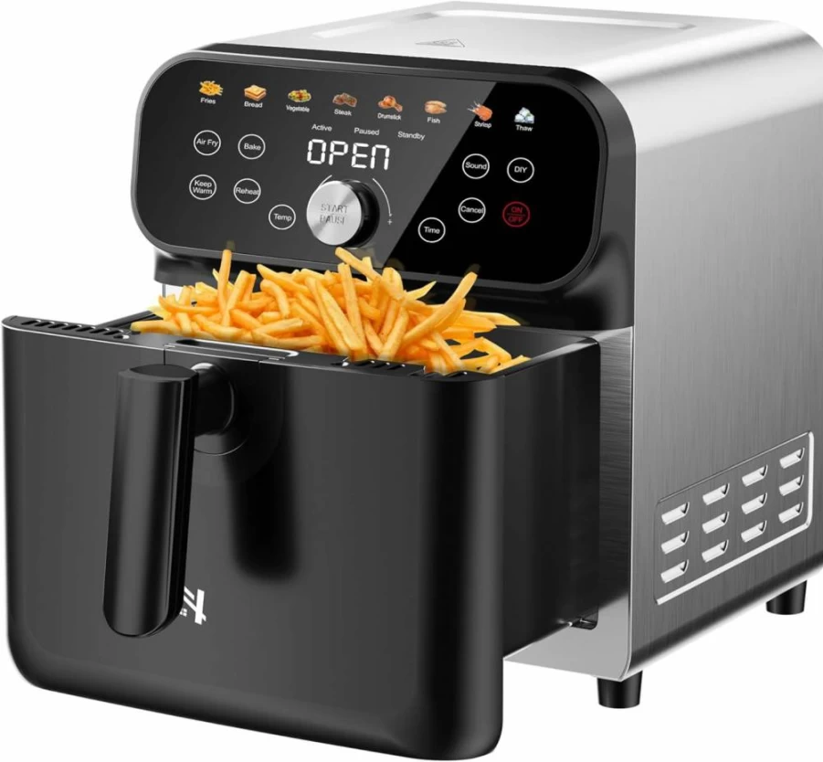 Whuto 6.2Qt Air Fryer Oven with Digital Touchscreen, 12 Preset Functions, Nonstick Dishwasher-Safe Basket, Stainless Steel/Black, Bake, Reheat & Keep Warm