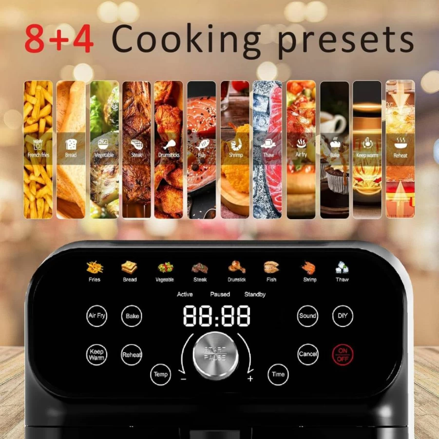 Whuto 6.2Qt Air Fryer Oven with Digital Touchscreen, 12 Preset Functions, Nonstick Dishwasher-Safe Basket, Stainless Steel/Black, Bake, Reheat & Keep Warm