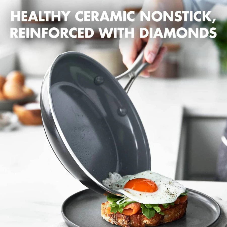 GreenPan Swift 8-Inch Nonstick Ceramic Frying Pan Skillet, PFAS-Free, Dishwasher & Oven Safe, Stainless Steel Handle, Black
