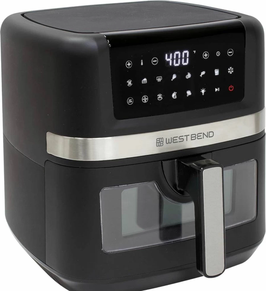 West Bend 5-Quart Digital Air Fryer with LCD Display, 10 Presets, Shake Reminder & Nonstick Basket, 1500W, Black