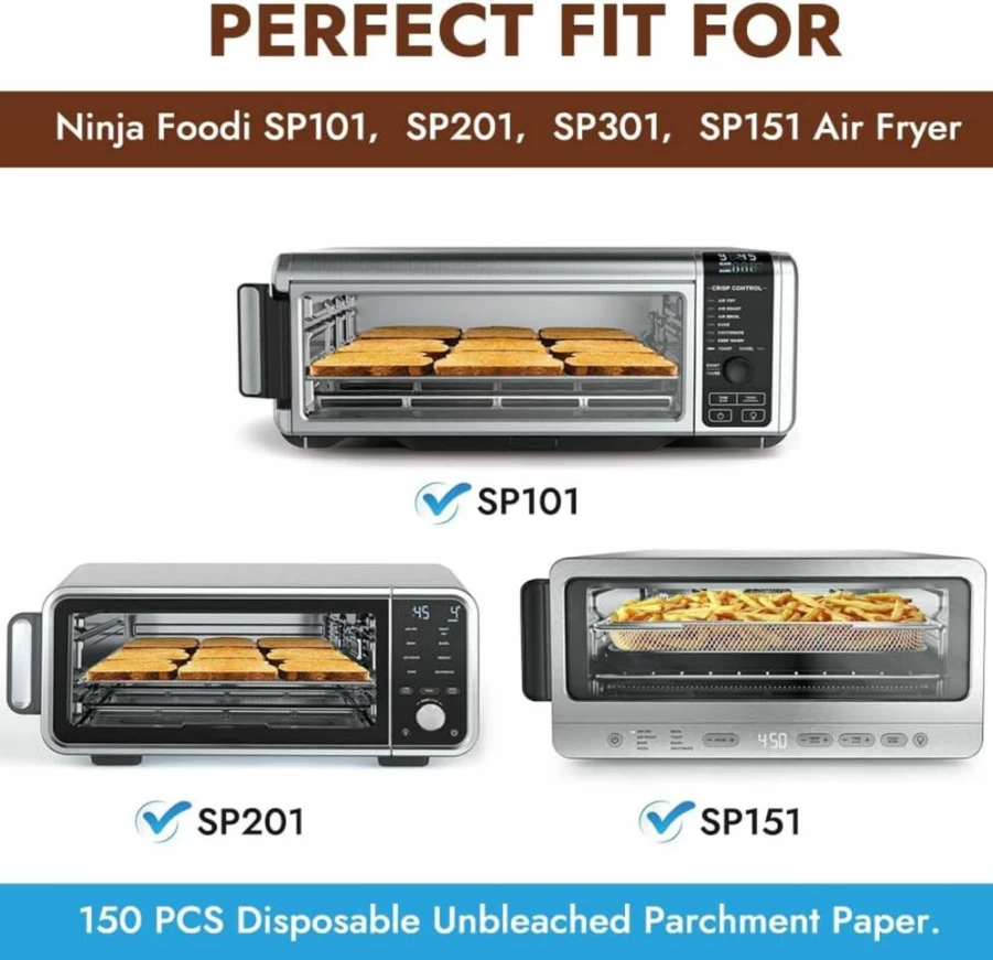 YQL 150Pcs Unbleached Parchment Paper Liners for Ninja Air Fryer SP151/SP101/SP201/SP301 & Foodi Toaster Oven, 12-Inch Disposable Non-Stick Air Fryer Accessories