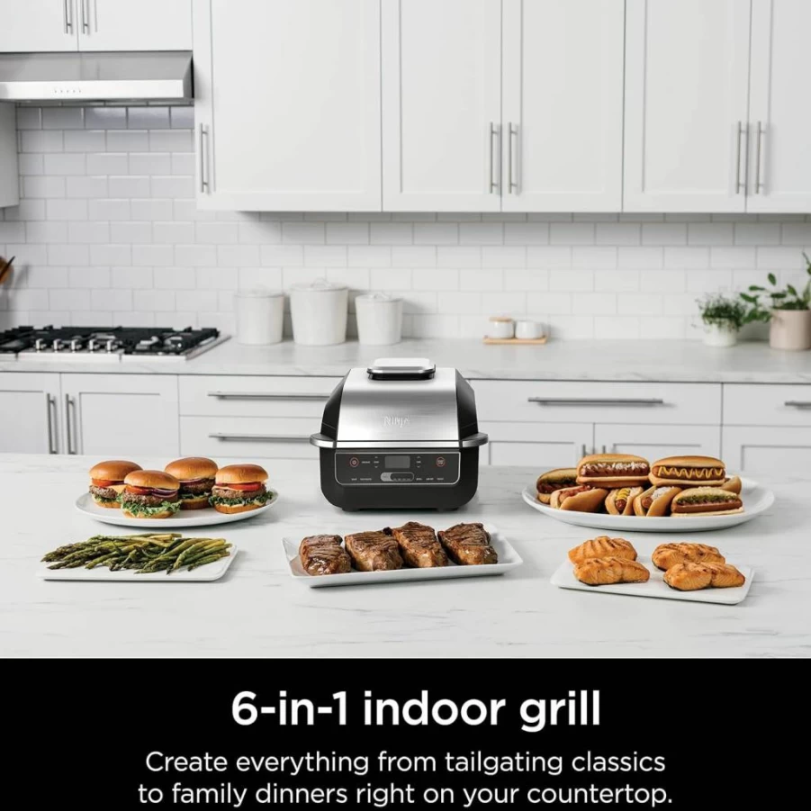 Ninja Foodi EG201 6-in-1 Indoor Grill and Air Fryer with Roast, Bake, Broil & Dehydrate, 2nd Gen - Black/Silver (Renewed)