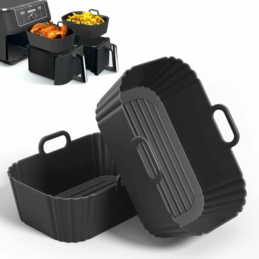 PINTAUR 2-Pack Reusable Silicone Air Fryer Liners for Ninja AF300UK/AF400UK & Tower T17088 - 7.87 Inch Non-Stick Basket Accessories