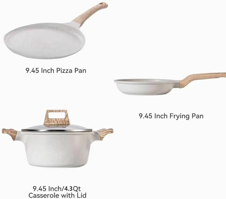 UMETRE 10-Piece White Nonstick Cookware Set, PFOS & PFOA Free Induction Pots and Pans with Stay-Cool Handles, Includes Frying Pans, Saucepan & Crepe Pan for Kitchen Cooking