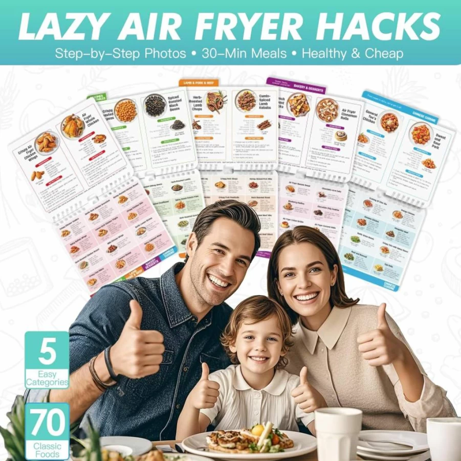 GM5SMART Air Fryer Cookbook with 70 Illustrated Recipes & Time/Temp Charts - Healthy Cooking Guide for Beginners - Kitchen Accessories & Magnet Cheat Sheet