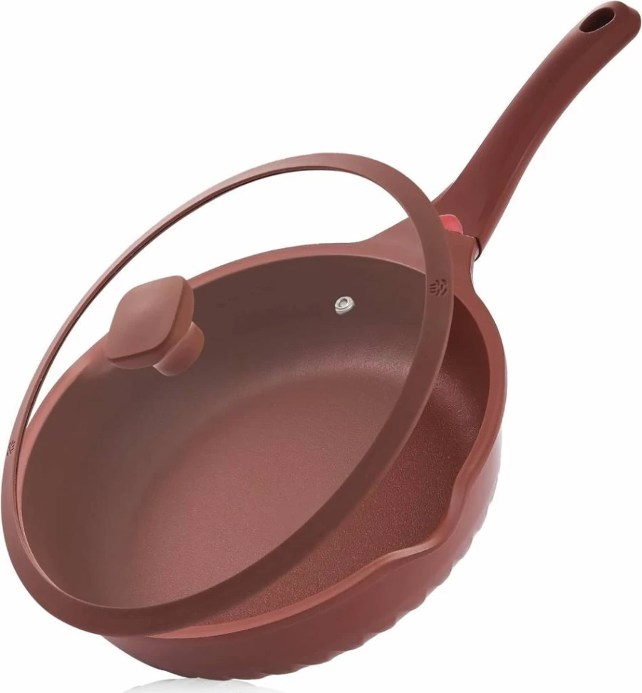 Vinchef 12-Inch Nonstick Deep Fry Pan with Lid, 5.5QT Ceramic Coating Saute Pan, Induction Compatible Cookware with Heat Indicator, PFOA-Free German Technology