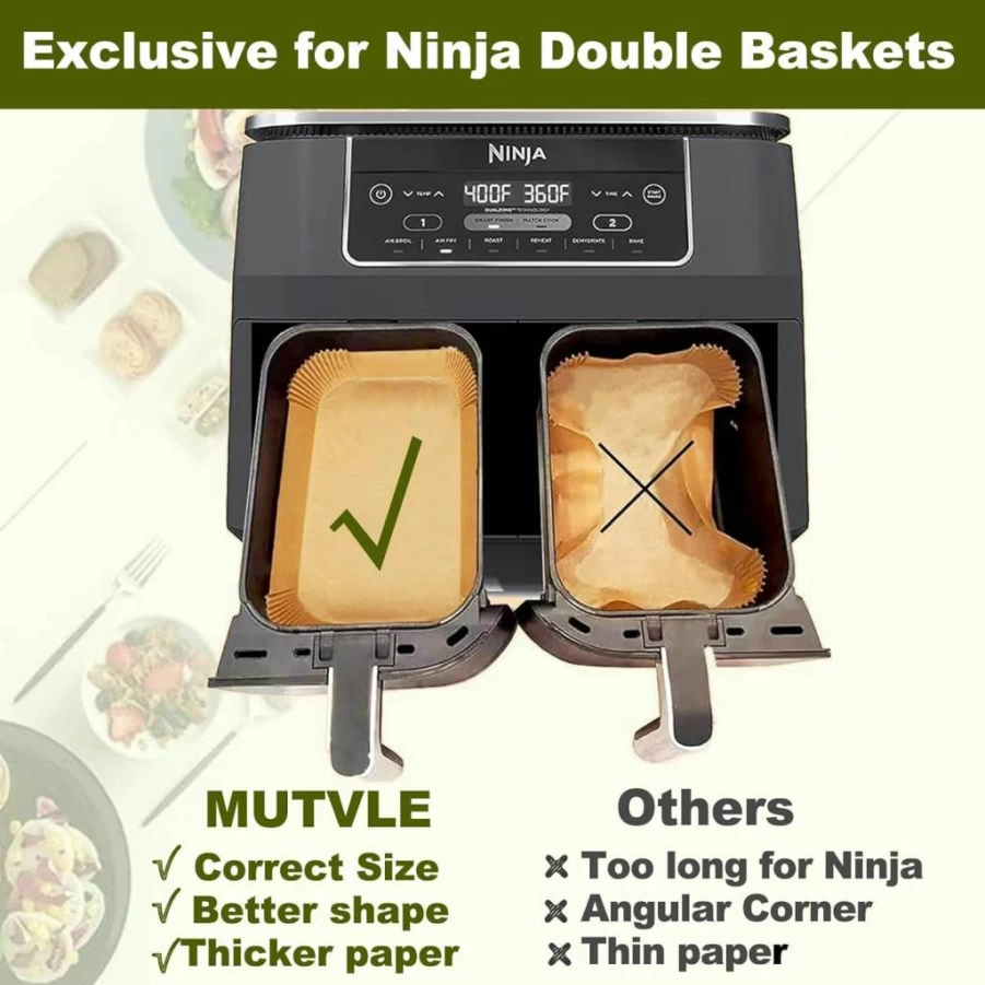Mutvle Air Fryer Liners 100Pcs, Disposable Parchment Paper for Bella 4Qt Slim, Ninja Foodi 2-Basket, Instant Pot Vortex Plus, Powerxl Vortex, Compatible with Most Air Fryers