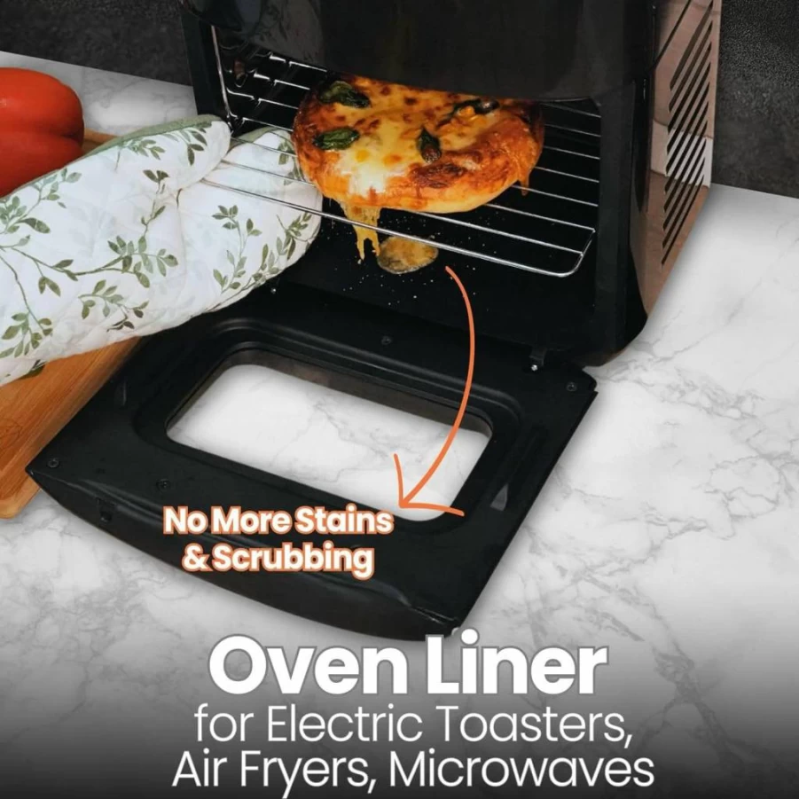 Buself Nonstick Heat Resistant Toaster Oven Liner - 9x11 Inch Reusable Air Fryer Liners, PFOA & BPA Free, 2 Pack, Black, Compatible with Breville, Cuisinart, Black+Decker & More