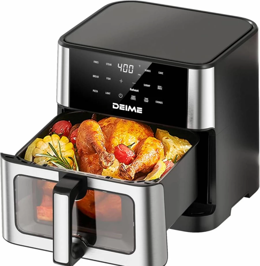 Deime 10.2 Qt Large Air Fryer with 10 Presets, Visual Window & Non-Stick Basket - 1700W Oil-Free Healthy Cooking for Family