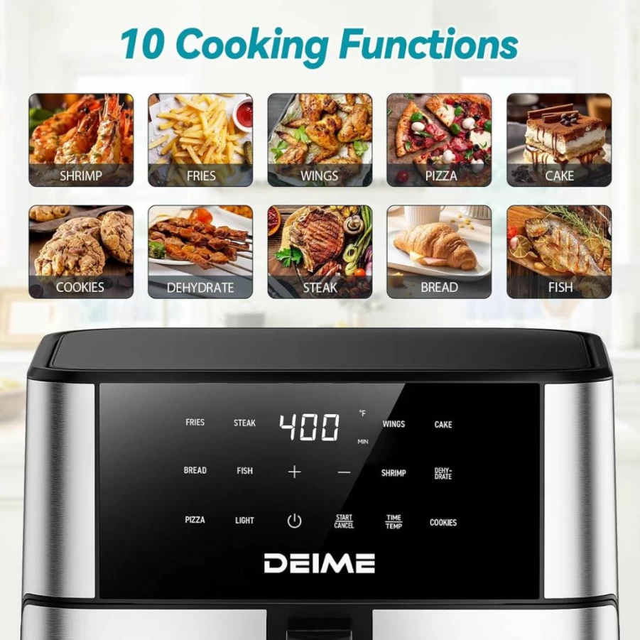 Deime 10.2 Qt Large Air Fryer with 10 Presets, Visual Window & Non-Stick Basket - 1700W Oil-Free Healthy Cooking for Family