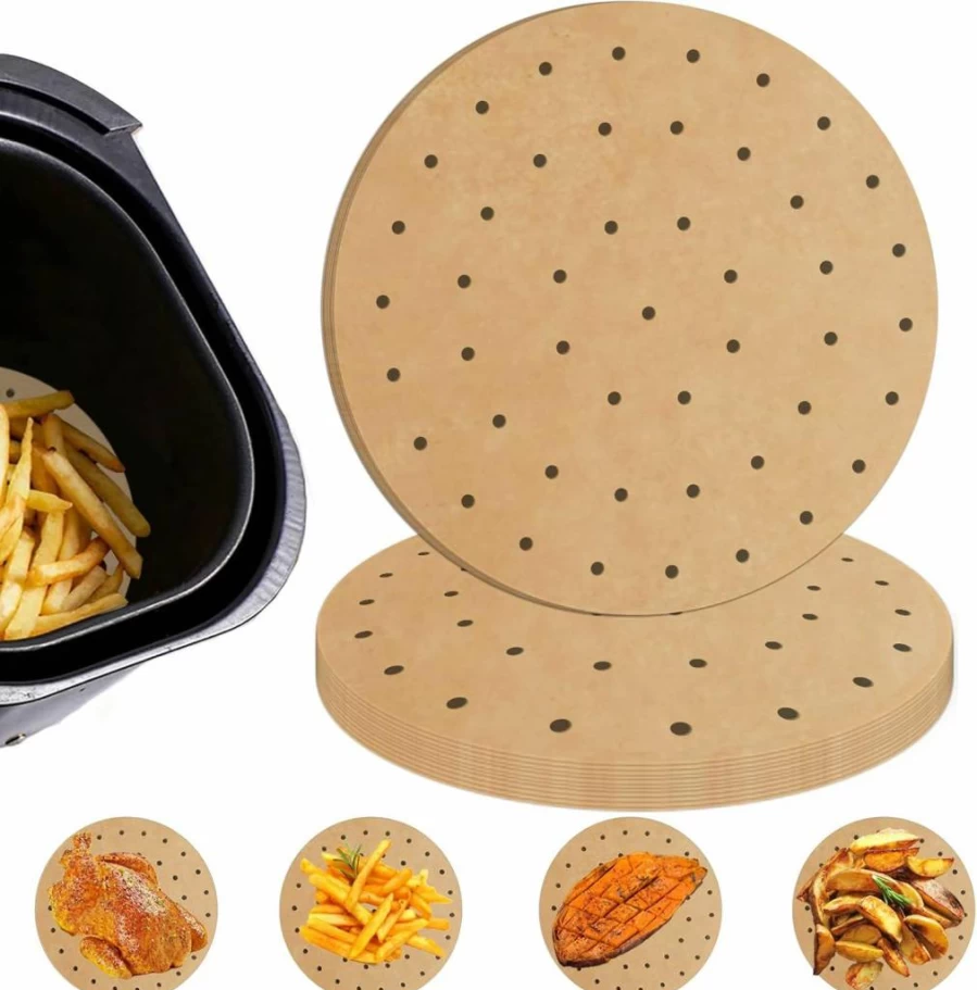 Numola 100-Pack 8-Inch Air Fryer Parchment Paper Liners, Non-Stick Unbleached Baking Sheets for 3.4-7Qt Air Fryers, Microwave & Steaming Baskets, Disposable & Safe