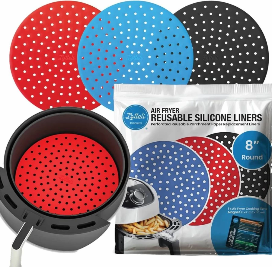 LOTTELI KITCHEN Reusable Silicone Air Fryer Basket Liners 2-Pack (Red & Blue) - Collapsible Round Bowls for 3-5 Qt Air Fryers, Non-Stick Easy Clean Accessories As Seen on Today Show