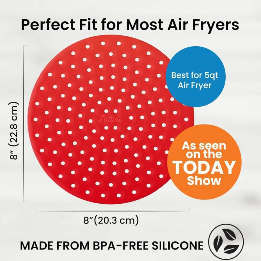 LOTTELI KITCHEN Reusable Silicone Air Fryer Basket Liners 2-Pack (Red & Blue) - Collapsible Round Bowls for 3-5 Qt Air Fryers, Non-Stick Easy Clean Accessories As Seen on Today Show