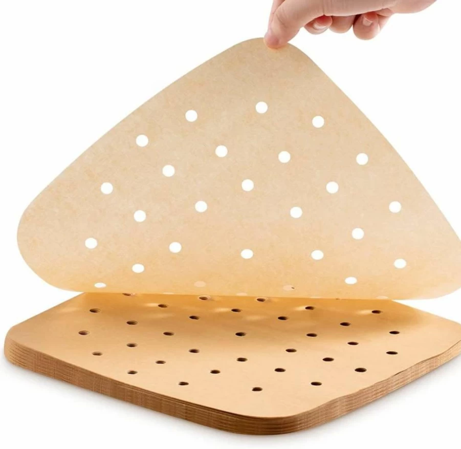 MFJUNS 200Pcs 9x9 Inch Square Parchment Paper Liners for Air Fryer, Baking & Steaming - 100 Perforated & 100 Non-Perforated, Non-Stick, Heat Resistant