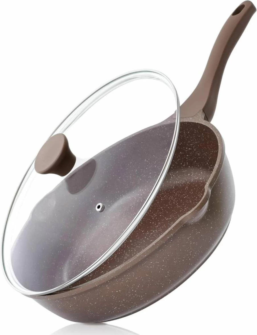 SENSARTE 10-Inch Nonstick Skillet with Lid, PFOA-Free Stone Cookware, Induction Compatible Deep Frying Pan, Saute Pan with Stay-Cool Handle (3.5Qt)