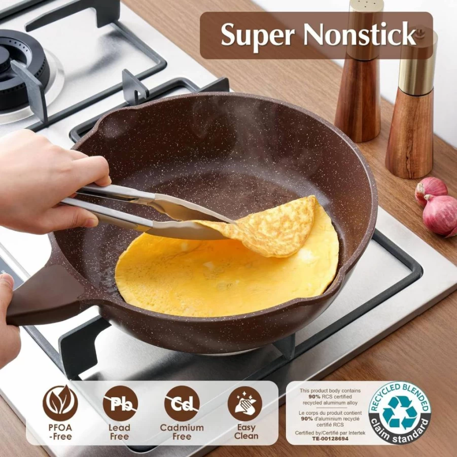 SENSARTE 10-Inch Nonstick Skillet with Lid, PFOA-Free Stone Cookware, Induction Compatible Deep Frying Pan, Saute Pan with Stay-Cool Handle (3.5Qt)