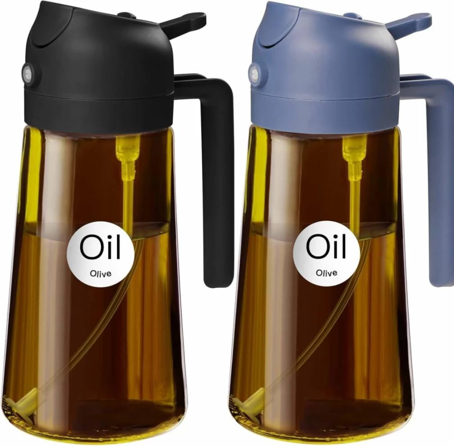 YARRAMATE 16Oz/470mL Dark Amber Glass Oil Sprayer Bottle for Cooking, 2-in-1 Olive Oil Dispenser with Light Blocking Design - Food Grade Kitchen Accessory for Air Fryer, BBQ (Orange)