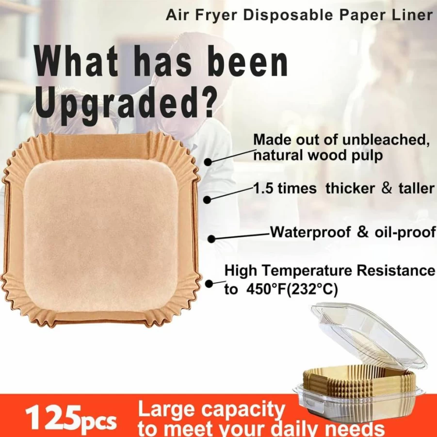 LHSHAD 125-Pack 9x9 Inch Square Air Fryer Liners - Disposable Parchment Paper for 6-10Qt Air Fryers, Baking, Cooking, Roasting & Microwave Safe - Non-Stick & Pre-Cut