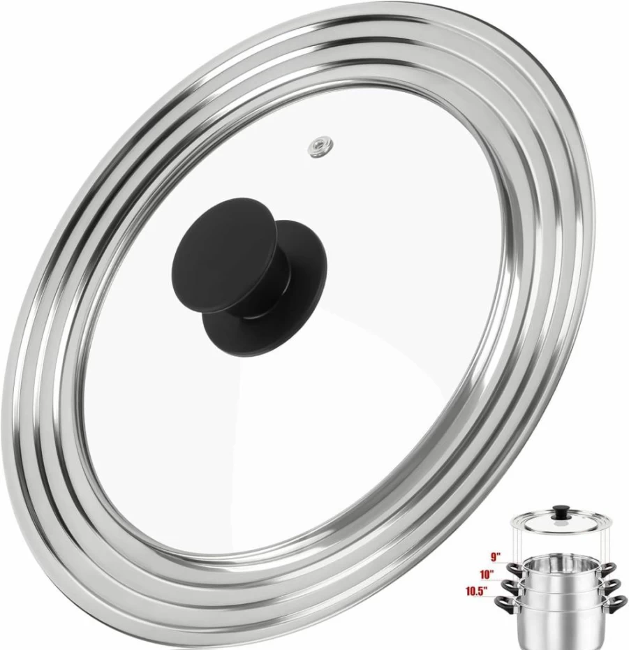 Komokeru Universal Pan Lid - 11, 12, 13 Inch Tempered Glass Top Cover for Pots, Pans & Skillets - Stainless Steel & Cast Iron Compatible with Heat Resistant Handle