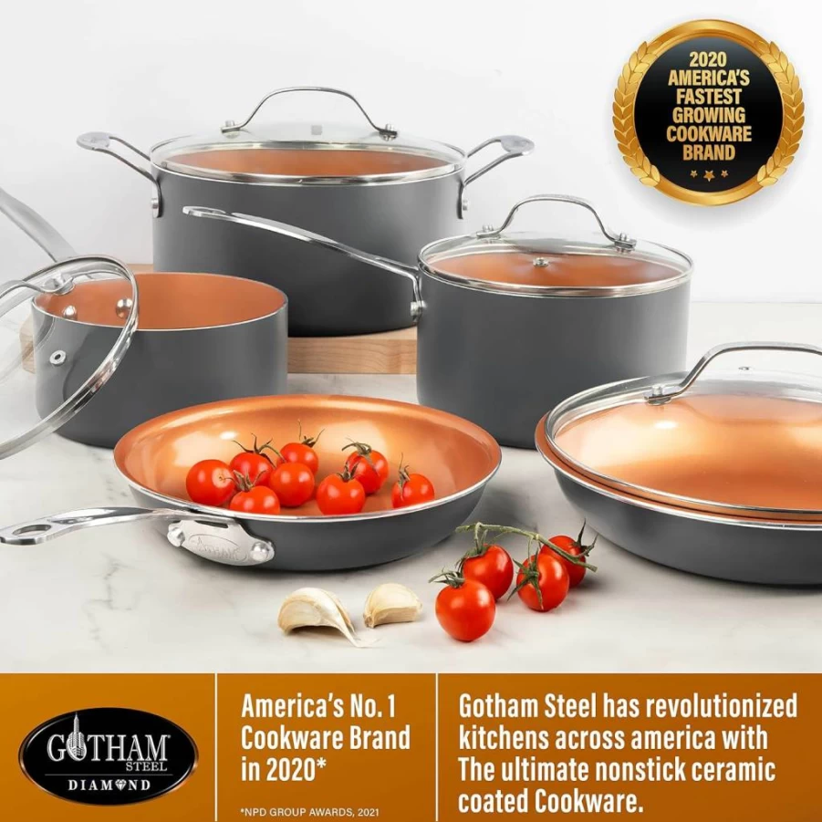 GOTHAM STEEL 9.5 Inch Nonstick Ceramic Frying Pan - Oven & Dishwasher Safe, Healthy Non-Toxic Skillet, Copper Coating