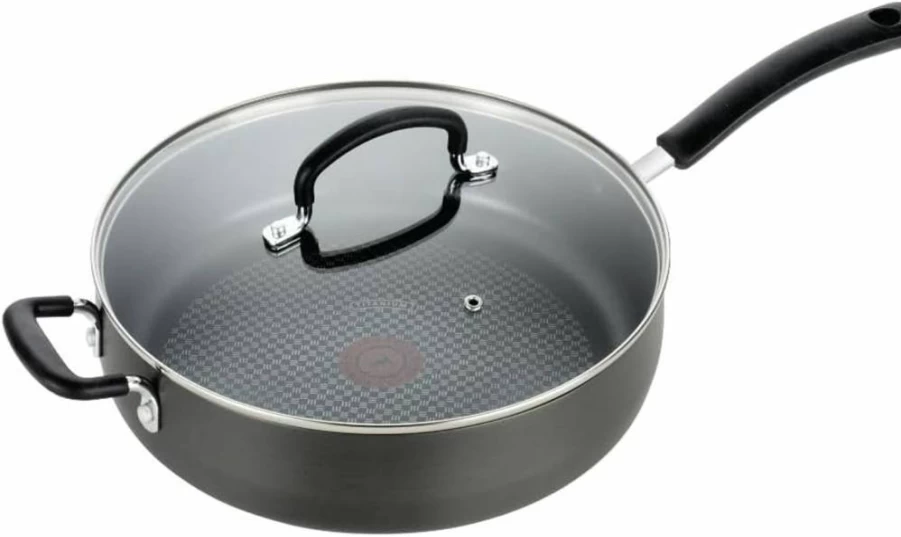 Tefal Ultimate Hard Anodized Nonstick 5-Quart Jumbo Cooker with Lid & Helper Handle, Oven Safe to 400°F, Dishwasher Safe, Deep Fry Pan & Skillet, Grey Cookware