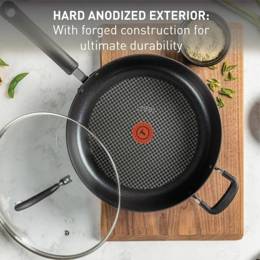 Tefal Ultimate Hard Anodized Nonstick 5-Quart Jumbo Cooker with Lid & Helper Handle, Oven Safe to 400°F, Dishwasher Safe, Deep Fry Pan & Skillet, Grey Cookware