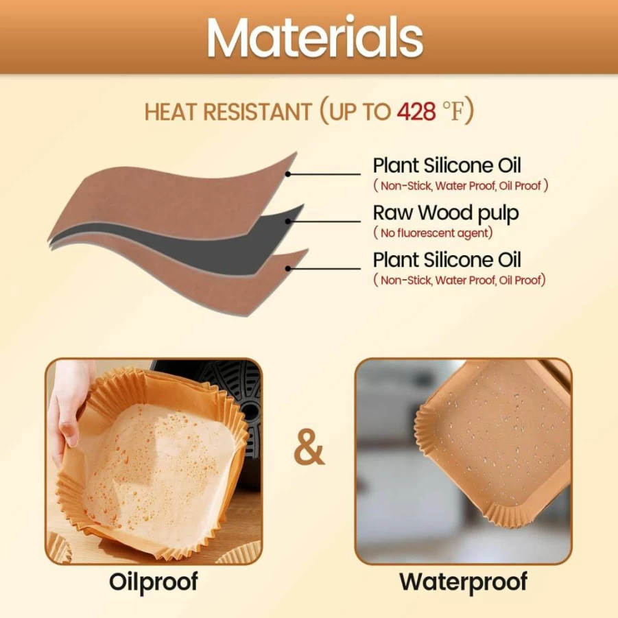 UMETRE 150Pcs 8-Inch Square Air Fryer Liners, Non-Stick Disposable Parchment Paper Sheets, Bleach-Free & Pre-Cut for Air Fryer Basket