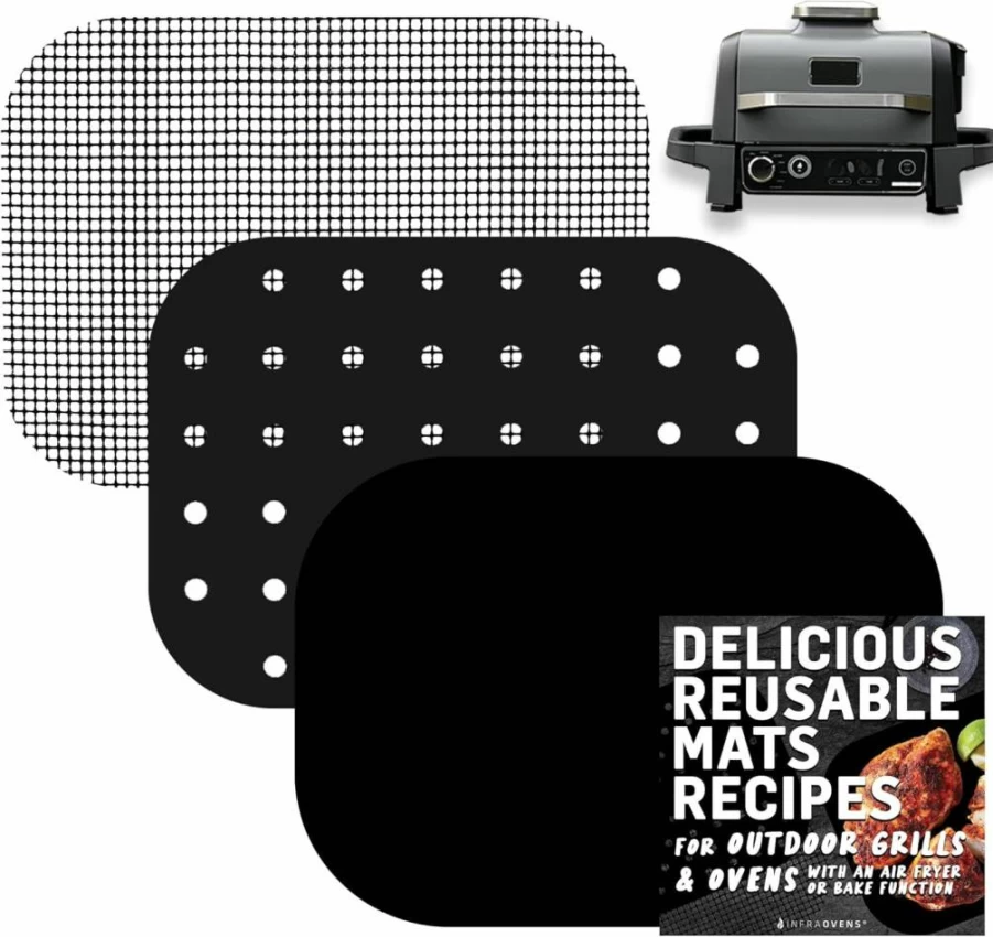 INFRAOVENS Non-Stick Reusable Grill Liners for Ninja Woodfire OG701 OG751 – Crisper Basket Accessories, Dishwasher Safe BBQ Mats for Woodfire Electric Air Fryer & Smoker, 7-in-1 Outdoor Cooking