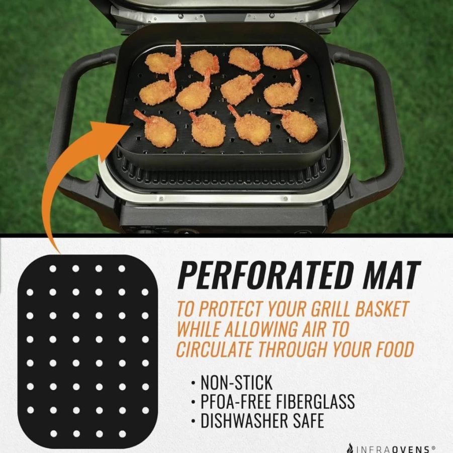 INFRAOVENS Non-Stick Reusable Grill Liners for Ninja Woodfire OG701 OG751 – Crisper Basket Accessories, Dishwasher Safe BBQ Mats for Woodfire Electric Air Fryer & Smoker, 7-in-1 Outdoor Cooking