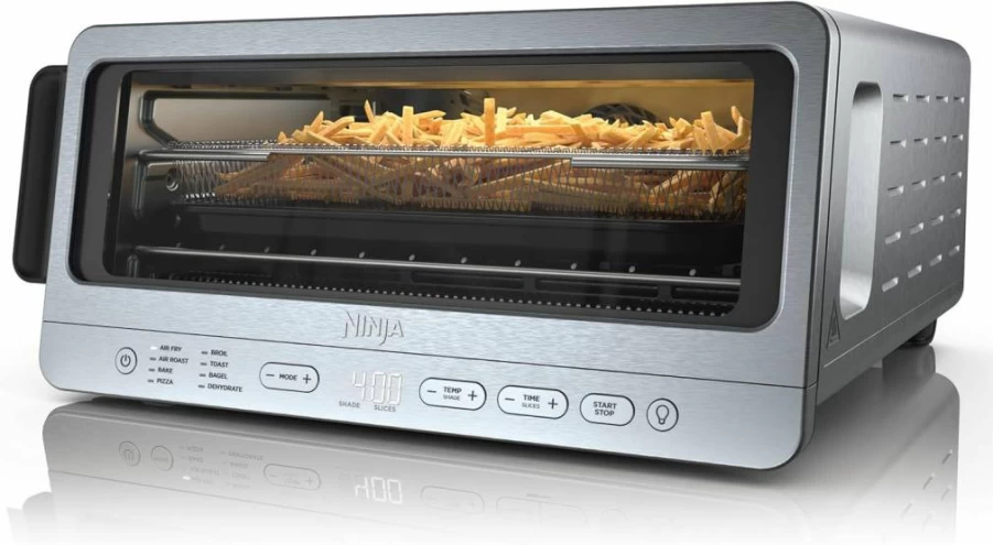 Ninja Sp151 8-in-1 Flip Toaster Oven with Air Fryer, Large Capacity 1800W, Stainless Steel, Includes Air Fry Basket, Wire Rack, Baking Pan & Removable Crumb Tray, Space-Saving Flip-Up Design (Renewed)