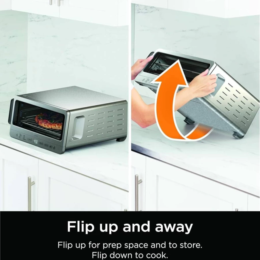 Ninja Sp151 8-in-1 Flip Toaster Oven with Air Fryer, Large Capacity 1800W, Stainless Steel, Includes Air Fry Basket, Wire Rack, Baking Pan & Removable Crumb Tray, Space-Saving Flip-Up Design (Renewed)