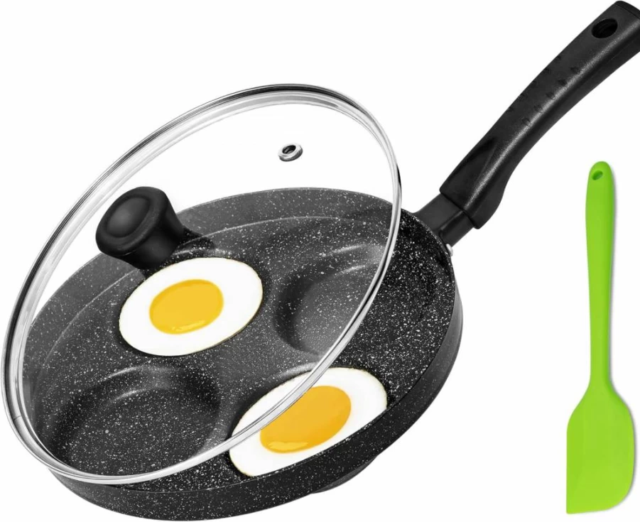 MyLifeUNIT Nonstick 4-Cup Egg Frying Pan with Lid & Spatula, Aluminum Egg Cooker for Perfect Sunny-Side Up